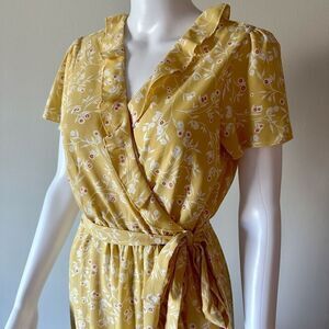 As U Wish Yellow Floral Ruffle Wrao Dress